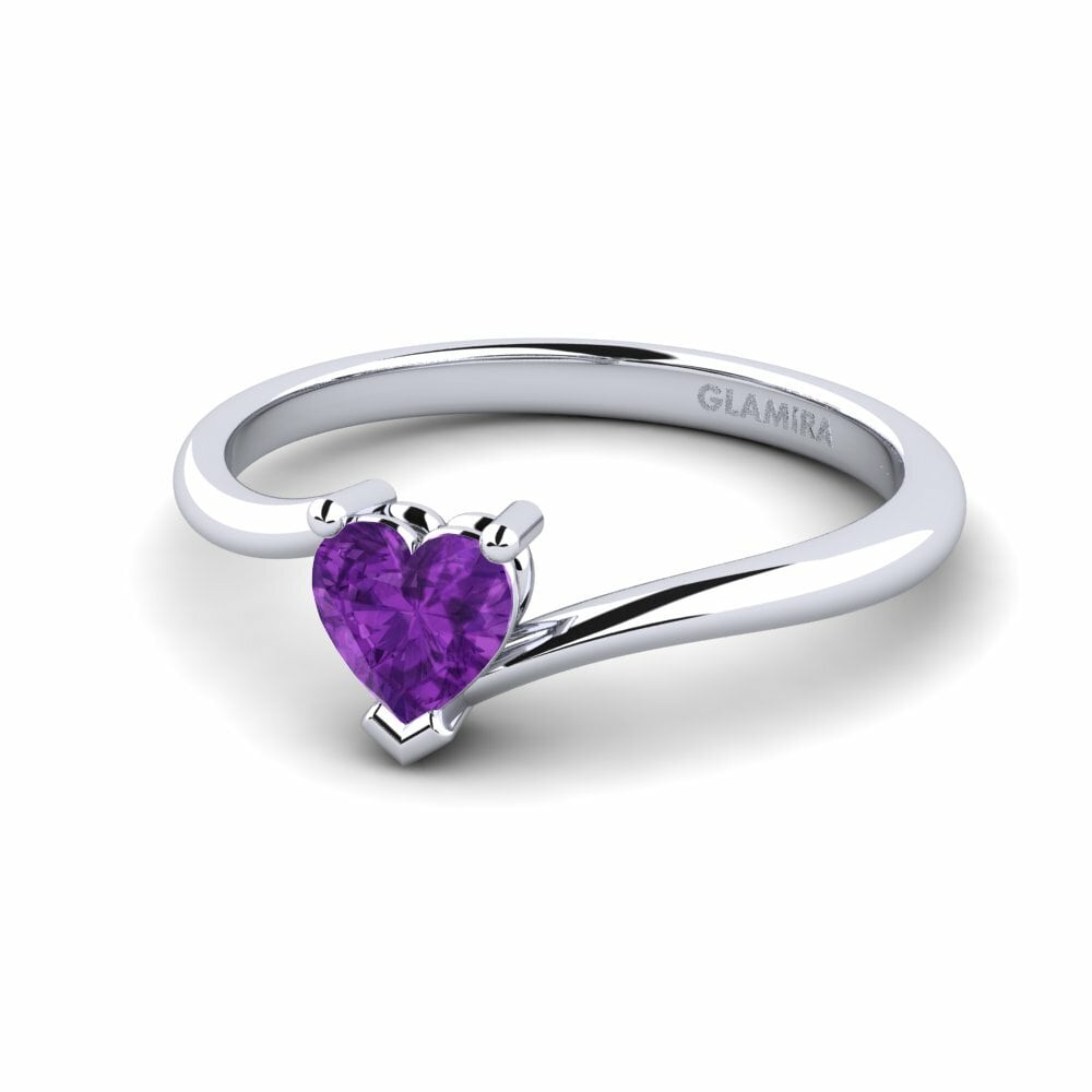 14k Oro Blanco Anillo de compromiso Hearteye 5.0 mm