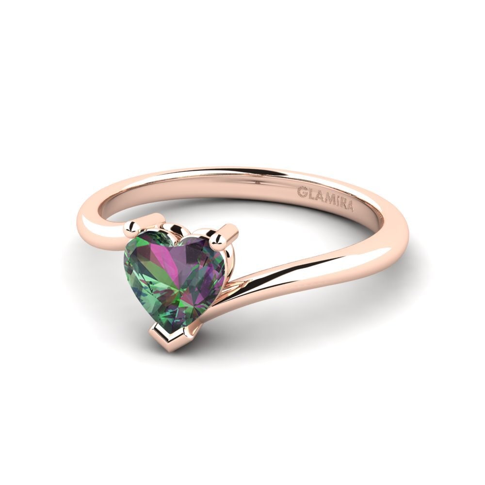 14k Oro Rosa Topacio Místico Anillo de compromiso Hearteye 6.0 mm