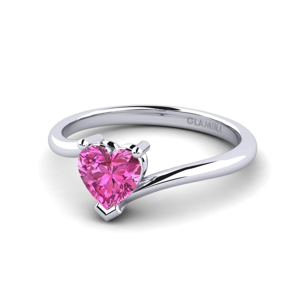 9ct White Gold Pink Topaz Engagement Ring Hearteye 6.0 mm