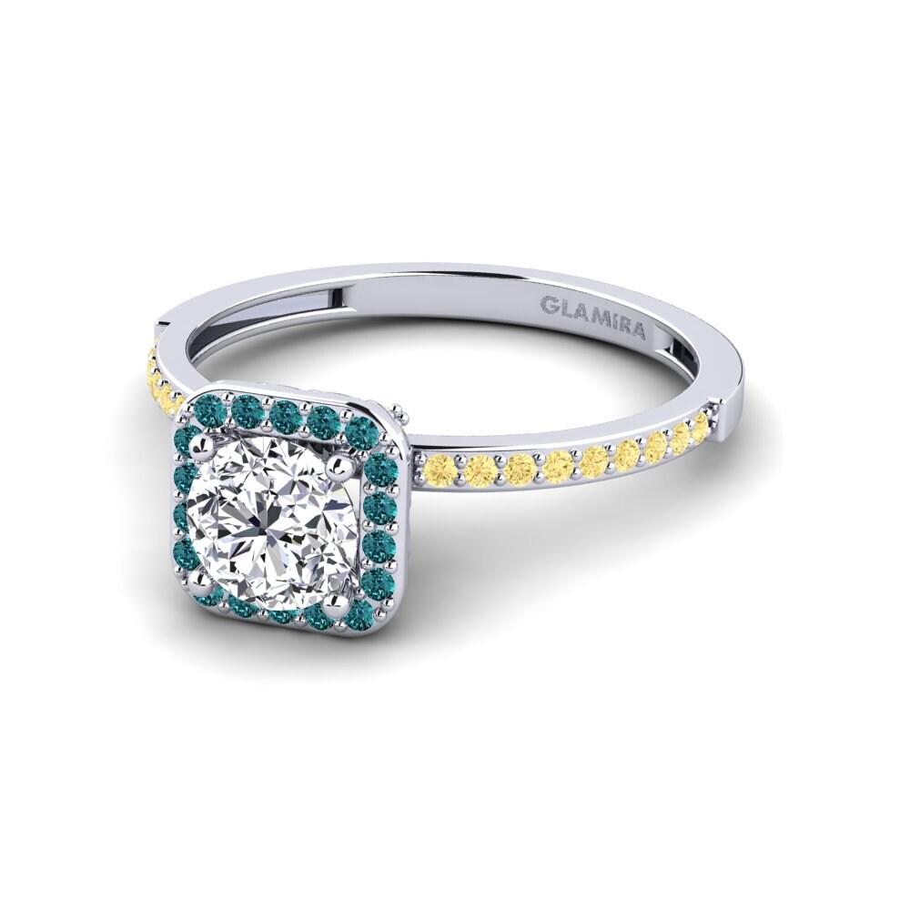 18k Oro Blanco Diamante Anillo de compromiso Hydrogenation