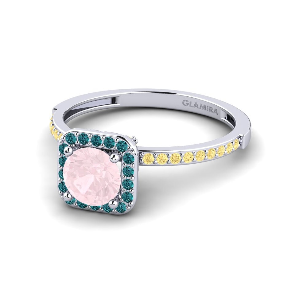 18k Oro Blanco Cuarzo rosa Anillo de compromiso Hydrogenation
