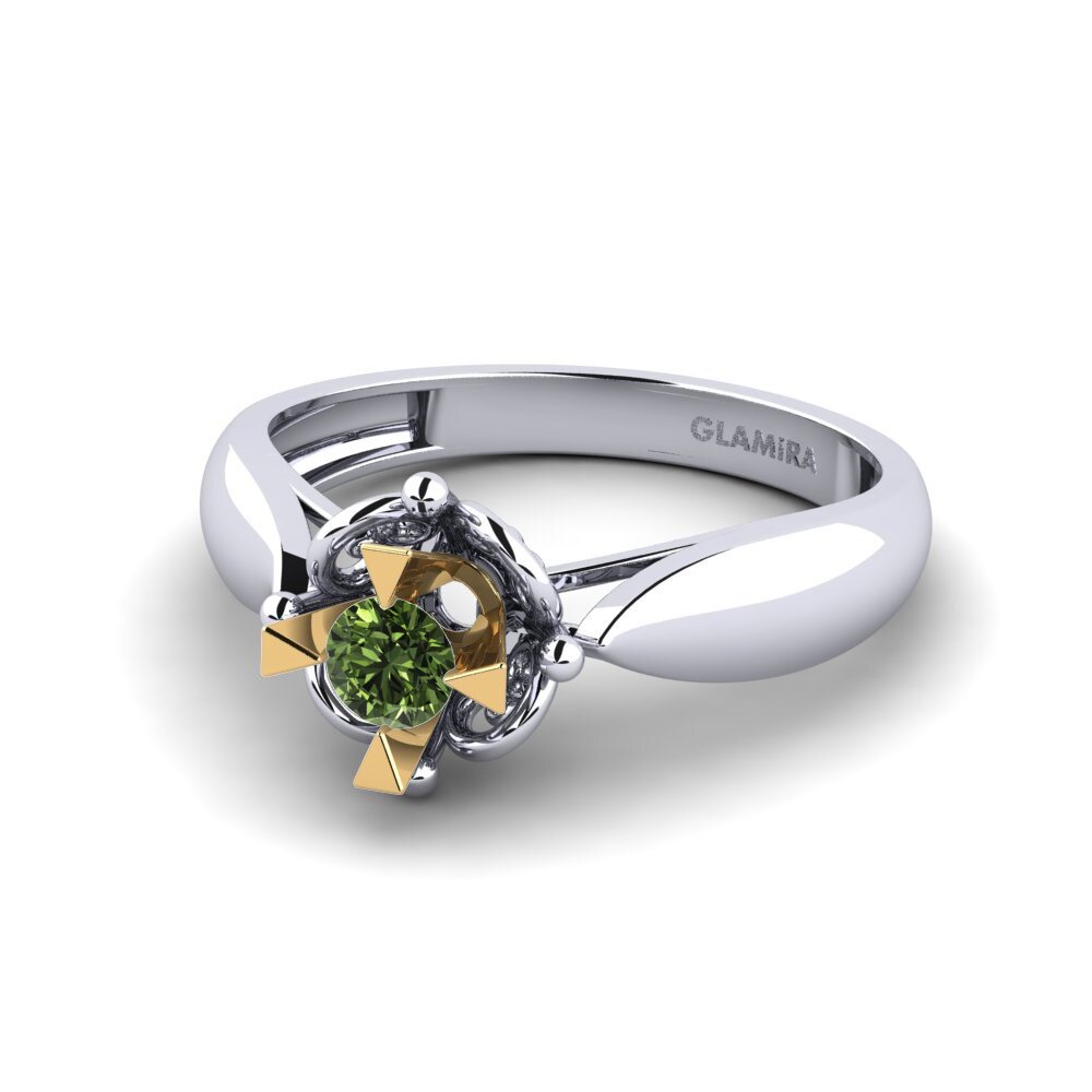 14k Oro Blanco & Amarillo Zafiro Verde Anillo de compromiso Indifferently