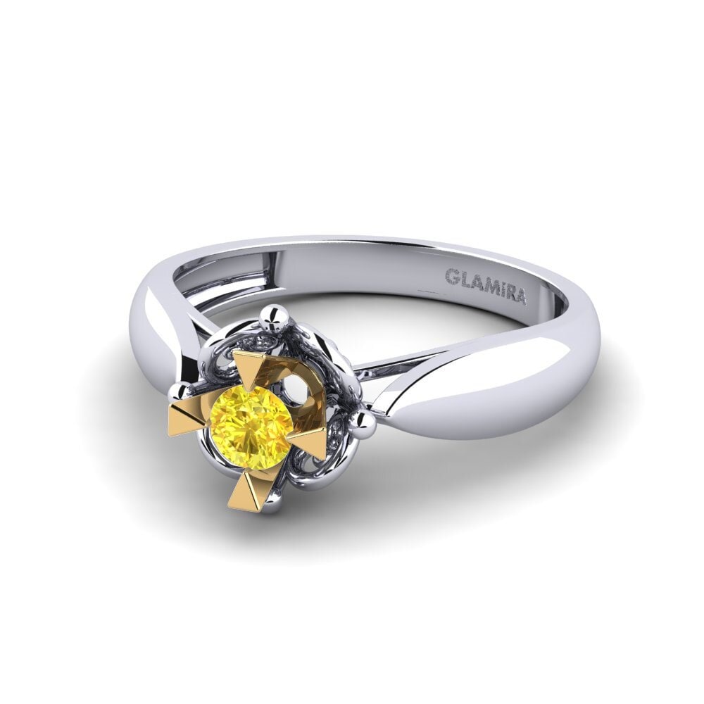 14k Oro Blanco & Amarillo Zafiro amarillo Anillo de compromiso Indifferently