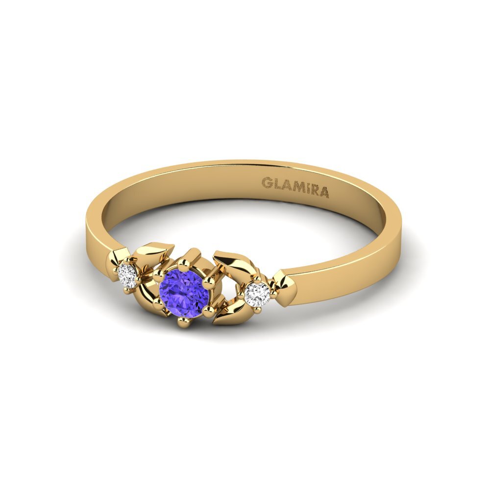 18k Oro Amarillo Tanzanita Anillo de compromiso Iodine