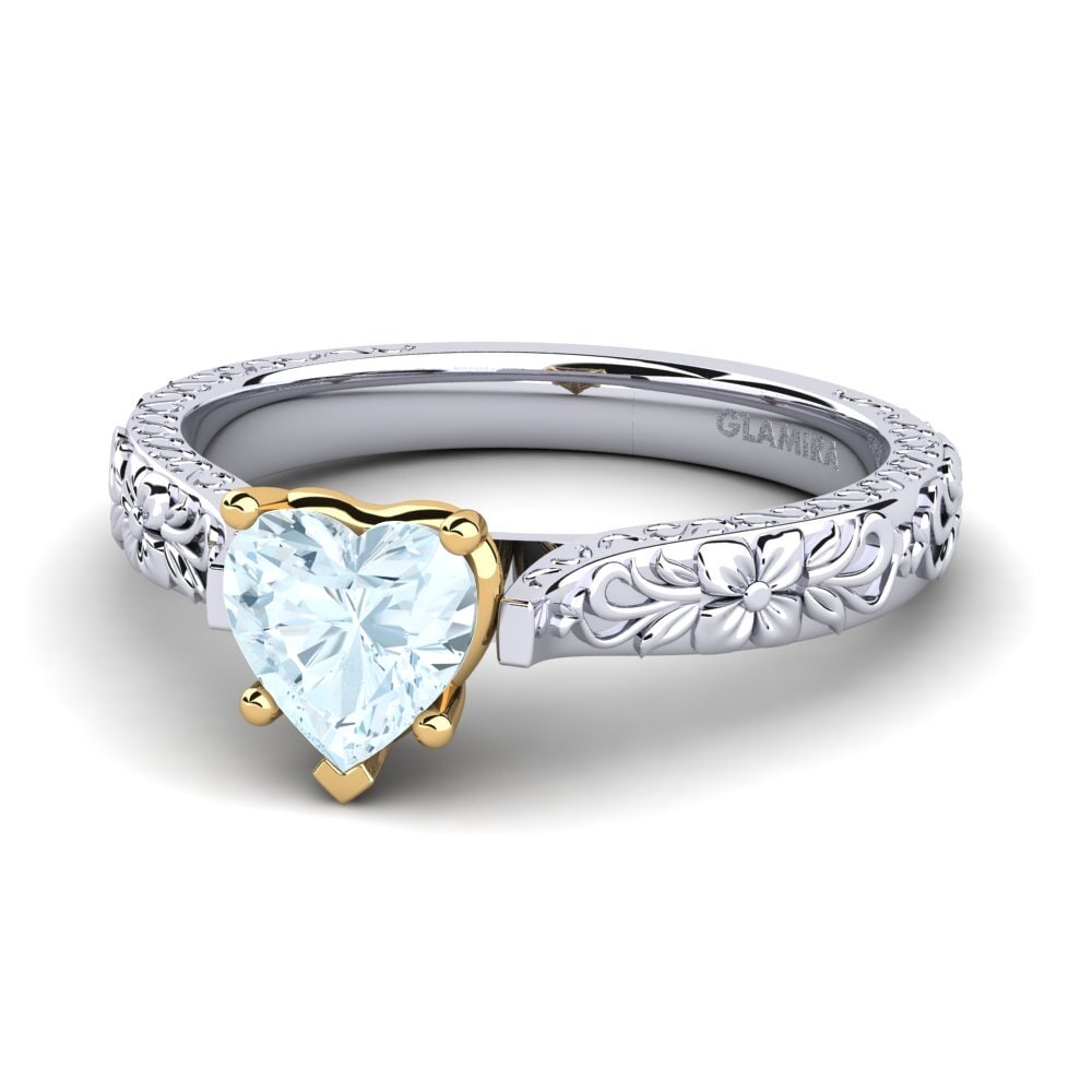 14ct White & Yellow Gold Aquamarine Women's Ring Joanna