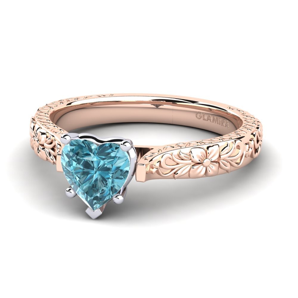 14ct Rose & White Gold Blue Zircon Women's Ring Joanna
