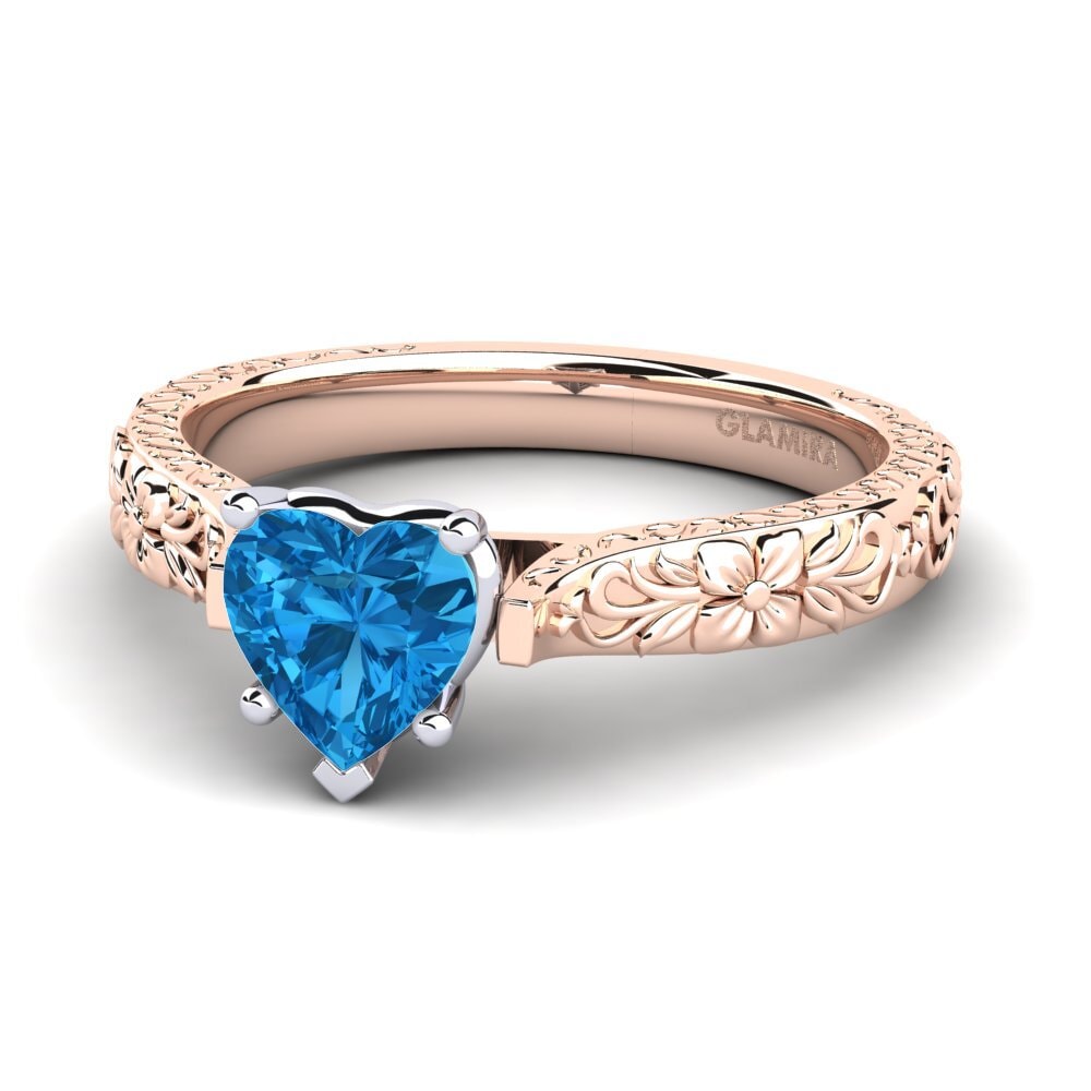 18ct Rose & White Gold Blue Topaz Women's Ring Joanna