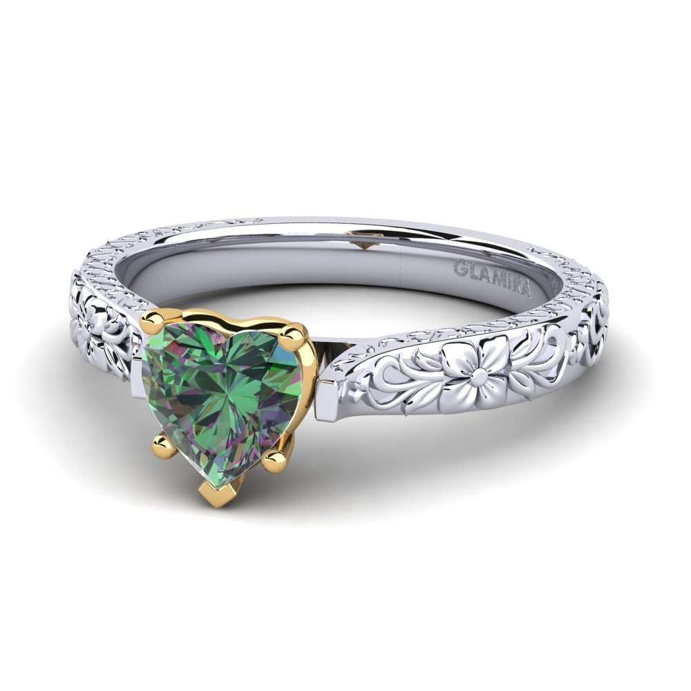 14k Oro Blanco & Amarillo Topacio Místico Anillo de Mujer Joanna