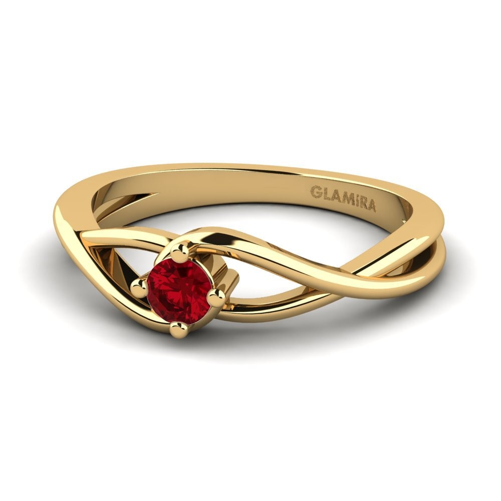 18k Oro Amarillo Circonita Roja Anillo de compromiso Joy