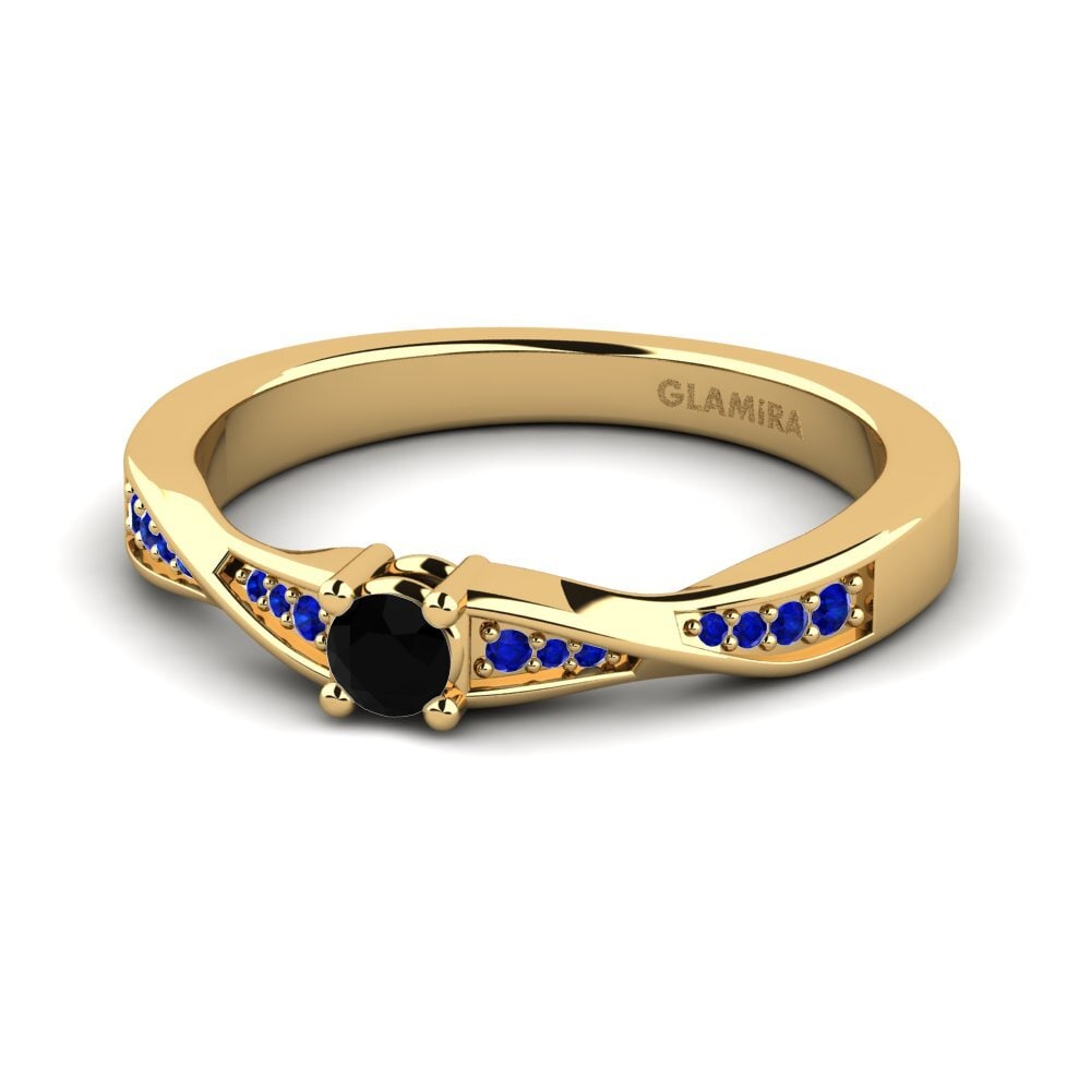 14ct Yellow Gold Black Diamond Engagement Ring Kabena