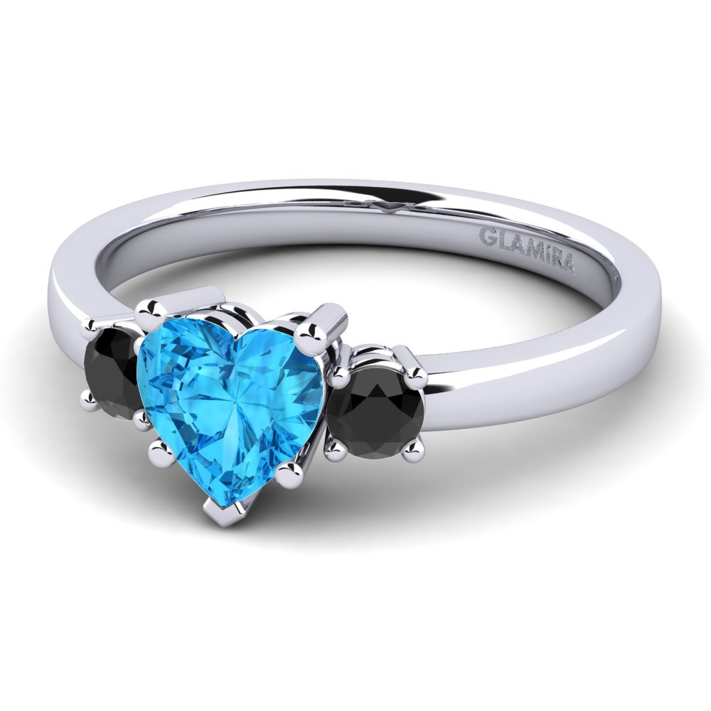 18k Oro Blanco Topacio azul Anillo de compromiso Lauren