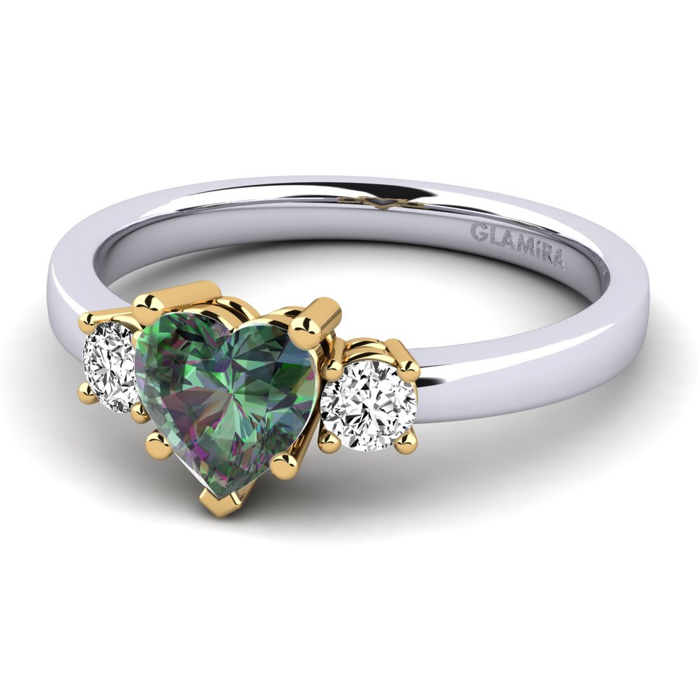 14k Oro Blanco & Amarillo Topacio Místico Anillo de compromiso Lauren