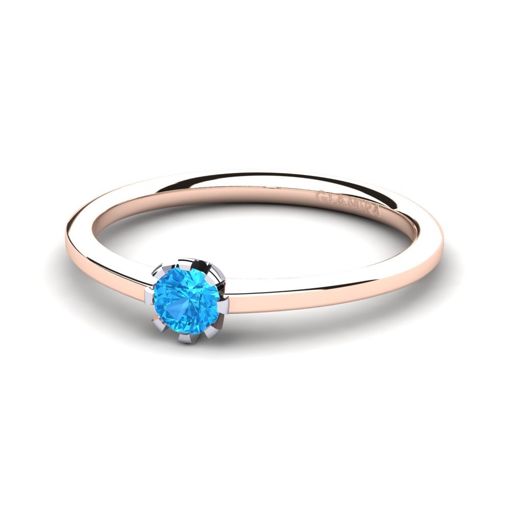 18ct Rose & White Gold Blue Topaz Women's Ring Linderoth