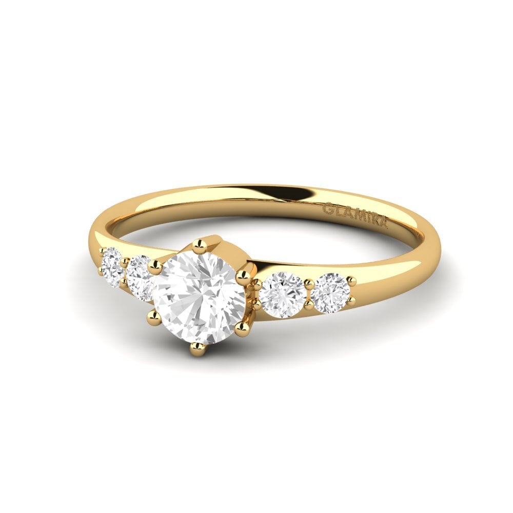 18k Oro Amarillo Zafiro blanco Anillo de compromiso Lugh