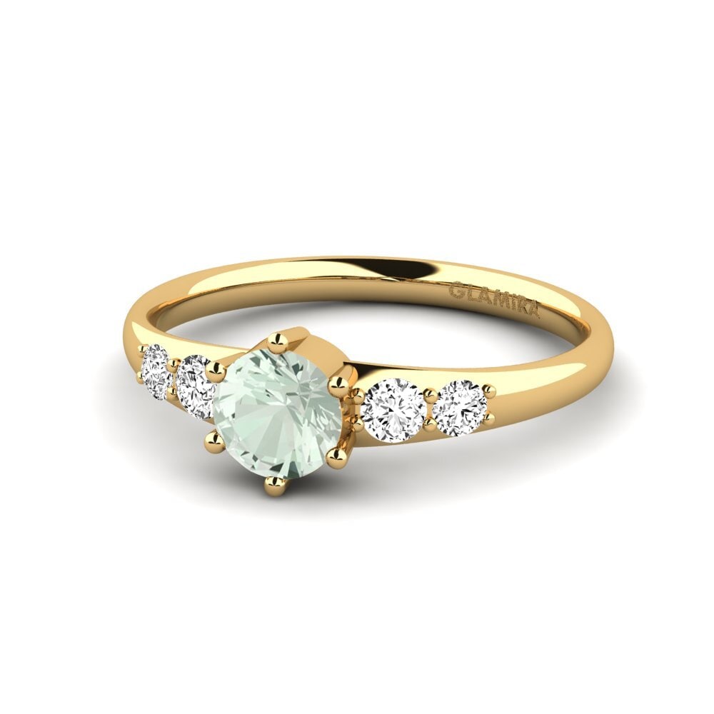 18k Oro Amarillo Amatista verde Anillo de compromiso Lugh