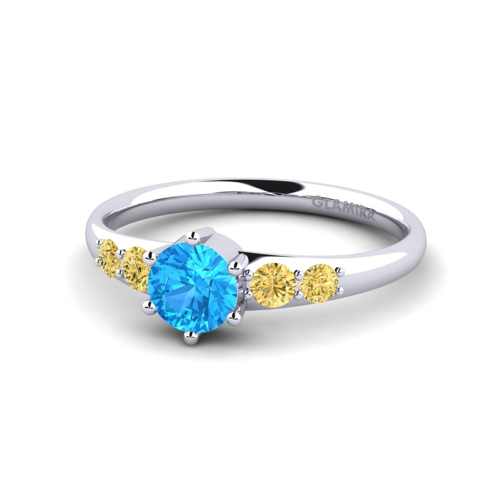 18k Oro Blanco Topacio azul Anillo de compromiso Lugh