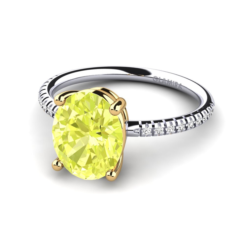 14k Oro Blanco & Amarillo Cuarzo Limón Anillo de compromiso Malgosia