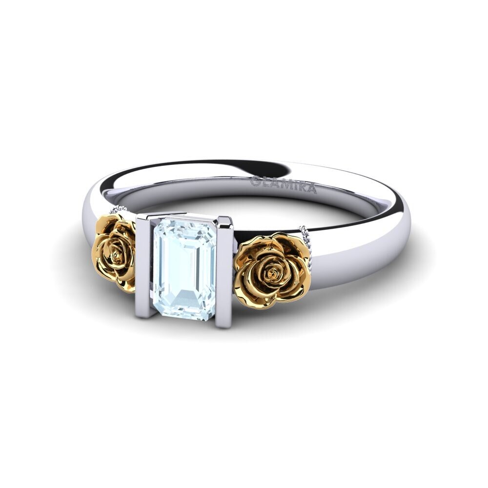 14ct White & Yellow Gold Aquamarine Women's Ring Misery