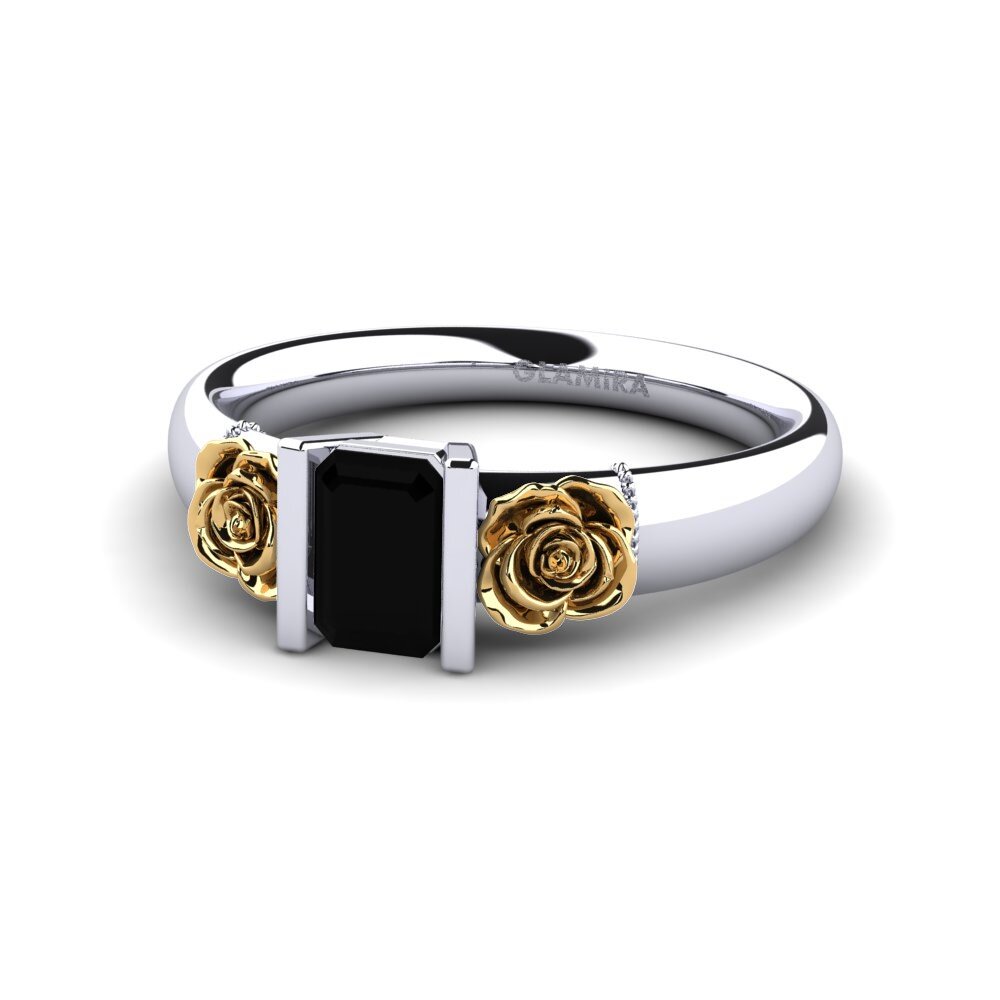 9ct White & Yellow Gold Black Onyx Women's Ring Misery