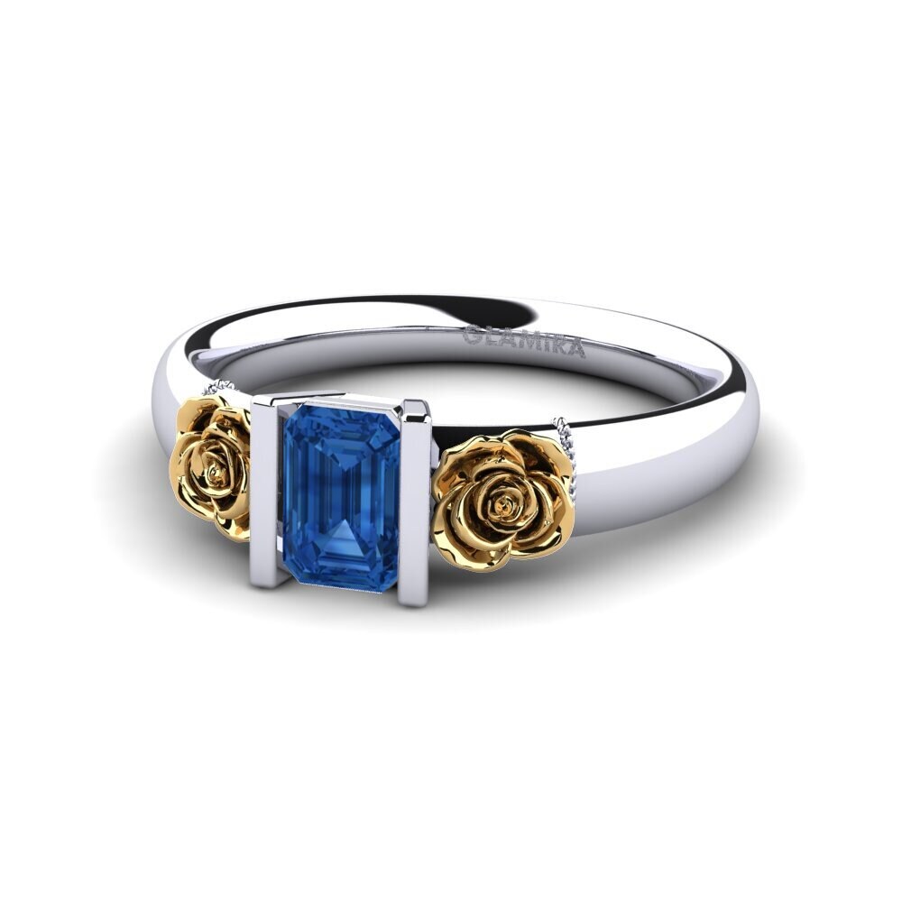 14ct White & Yellow Gold Dark Blue Zirconia Women's Ring Misery