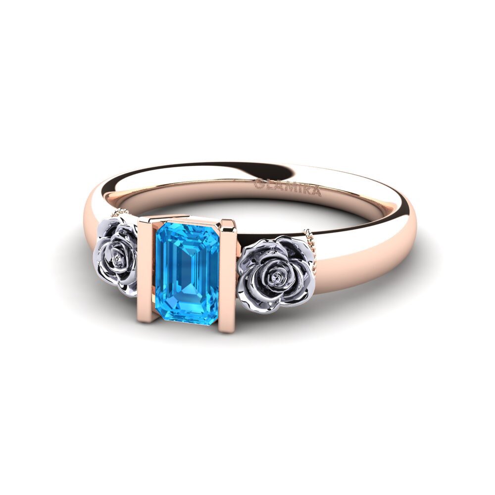 18ct Rose & White Gold Blue Topaz Women's Ring Misery
