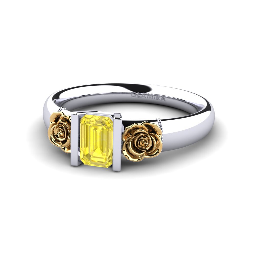 14k Oro Blanco & Amarillo Zafiro amarillo Anillo de Mujer Misery