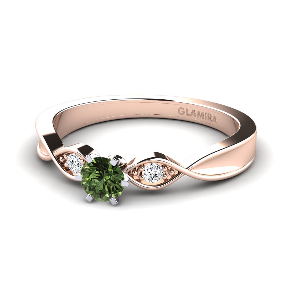 Side-Stone Green Sapphire 14ct Rose & White Gold Engagement Rings