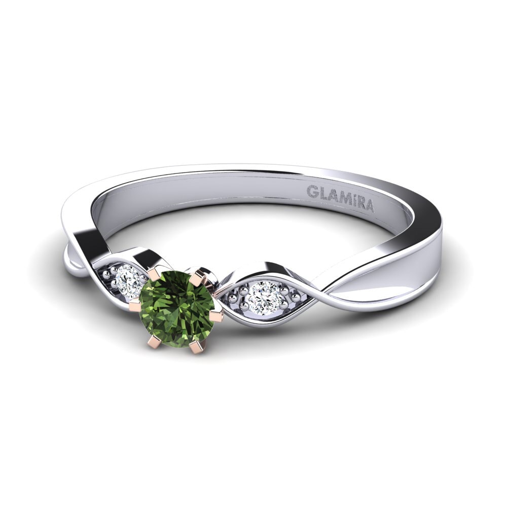 Side-Stone Green Sapphire 14ct White & Rose Gold Engagement Rings