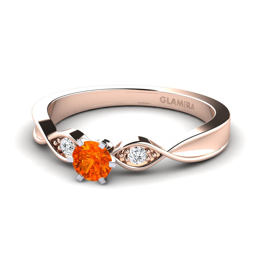 Side-Stone Orange Sapphire 14ct Rose & White Gold Engagement Rings