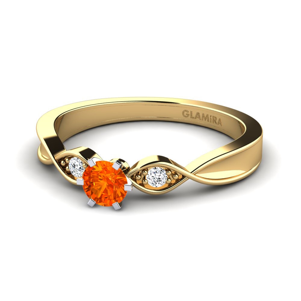 Side-Stone Orange Sapphire 9ct Yellow & White Gold Rings