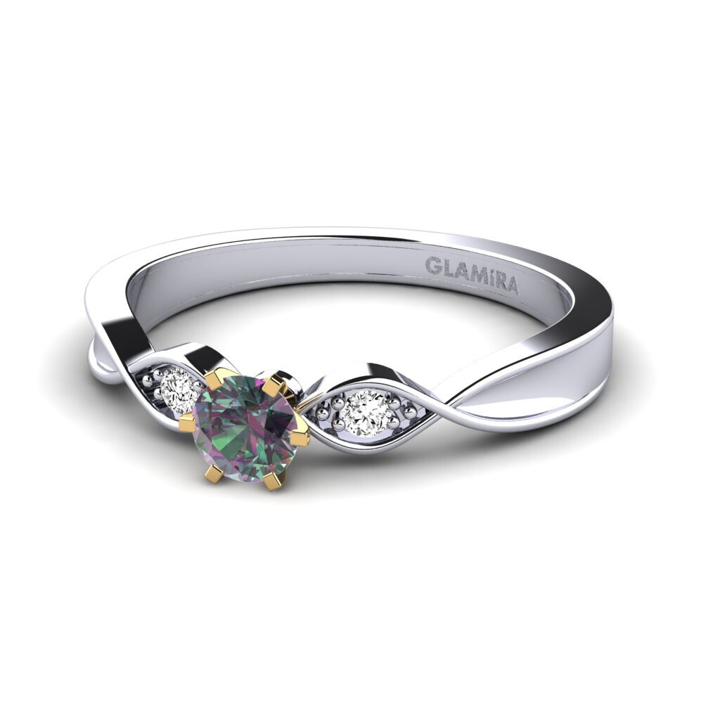 14k Oro Blanco & Amarillo Topacio Místico Anillo de compromiso Neveda