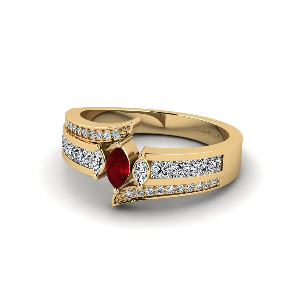 18k Oro Amarillo Circonita Roja Anillo de compromiso Poppy