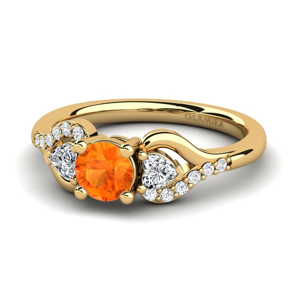 18k Oro Amarillo Zafiro Naranja Anillo de compromiso Roselina 0.5 crt
