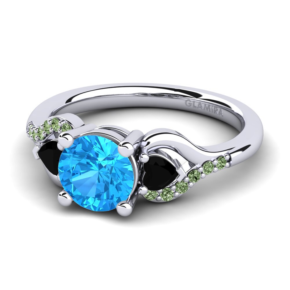 18k Oro Blanco Topacio azul Anillo de compromiso Roselina 1.0 crt