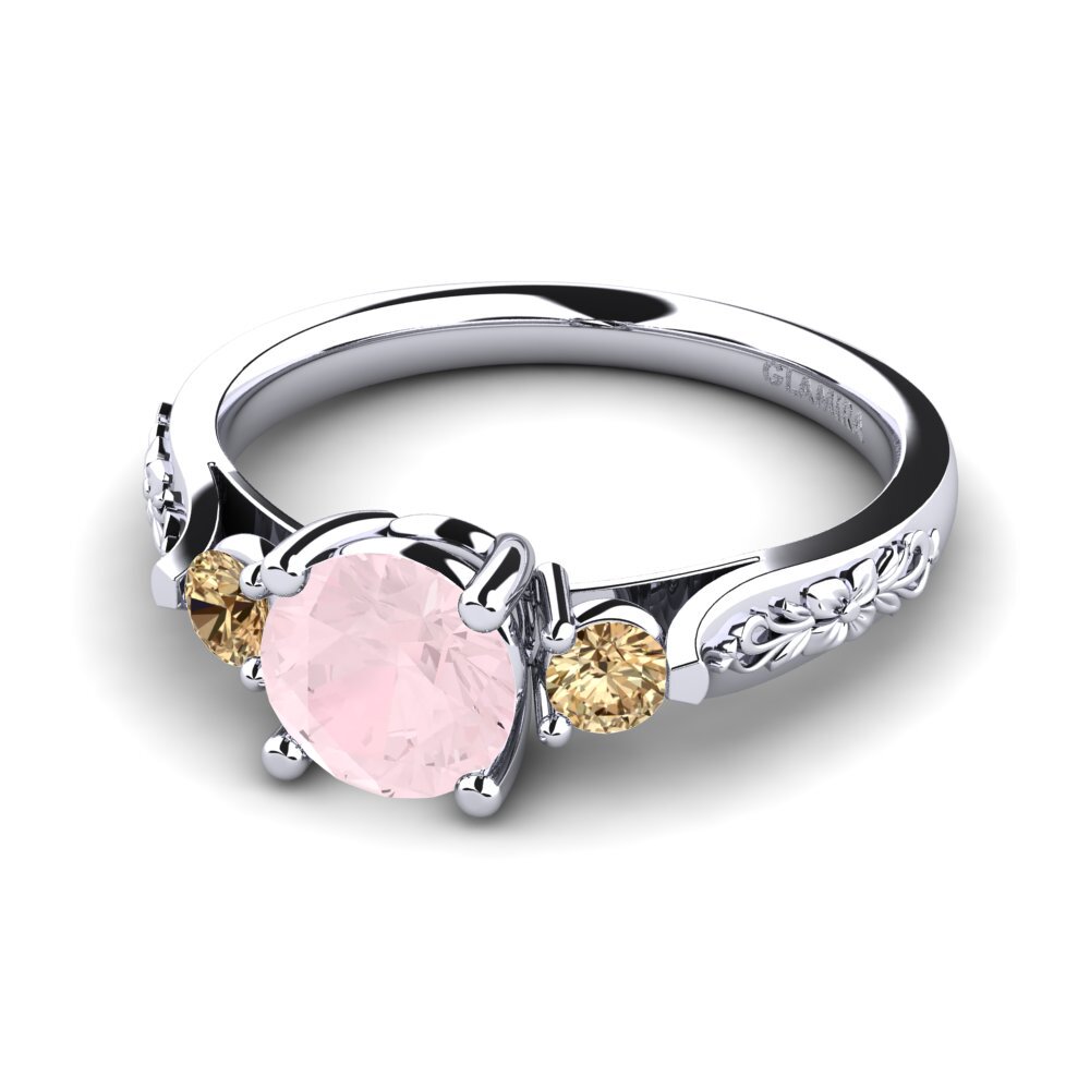 18k Oro Blanco Cuarzo rosa Anillo de compromiso Saundria
