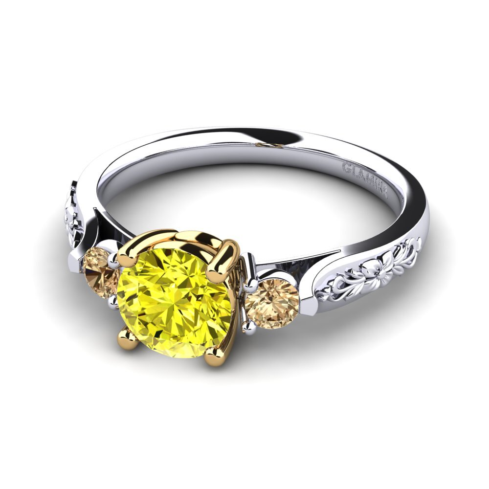 18k Oro Blanco & Amarillo Anillo de compromiso Saundria