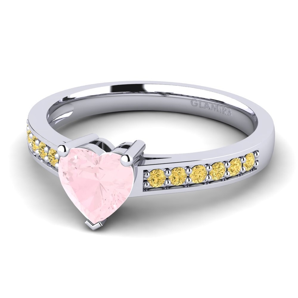 18k Oro Blanco Cuarzo rosa Anillo de compromiso Tina