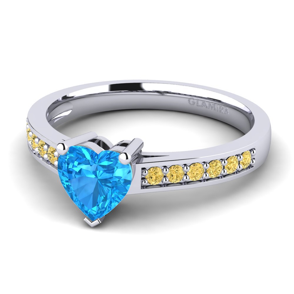 18k Oro Blanco Topacio azul Anillo de compromiso Tina