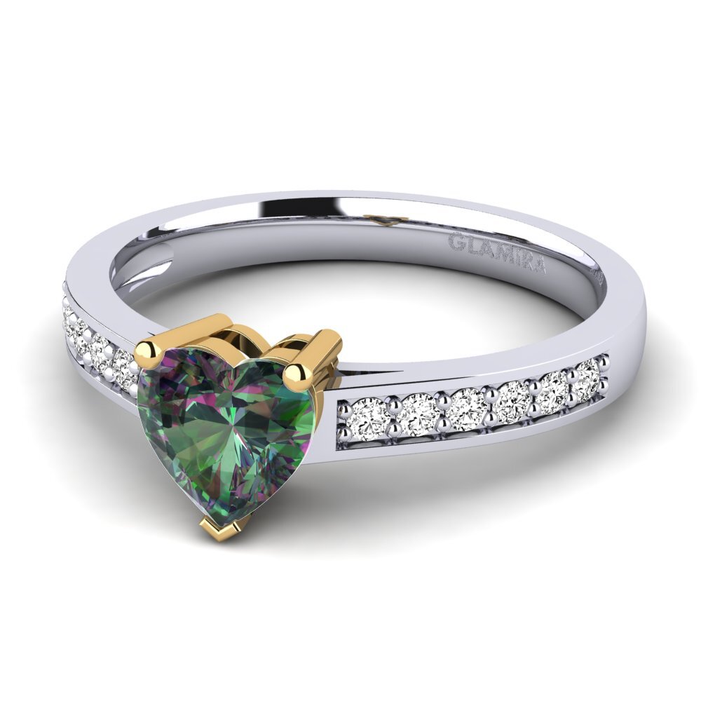 14k Oro Blanco & Amarillo Topacio Místico Anillo de compromiso Tina