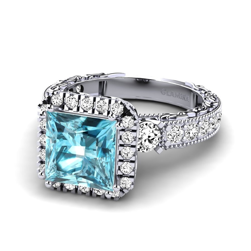 Blue Zircon Engagement Ring Mariko