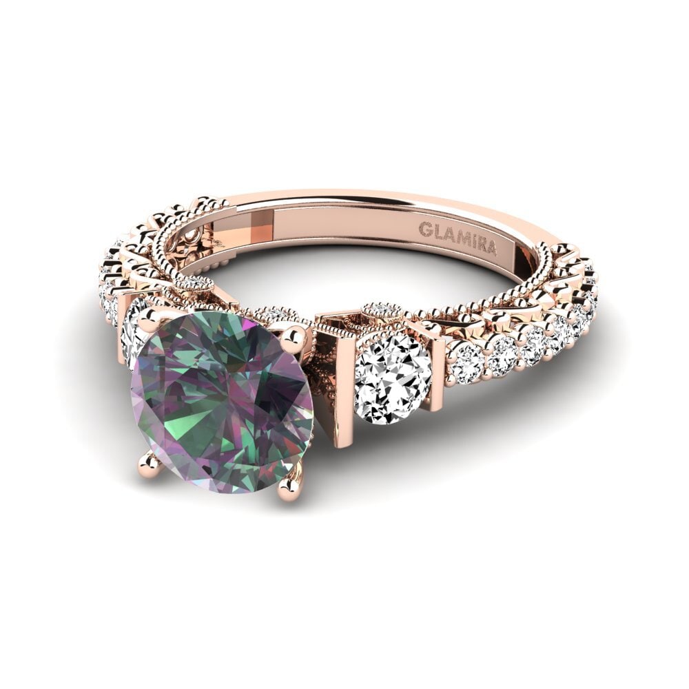 14k Oro Rosa Topacio Místico Anillo de compromiso Marquita