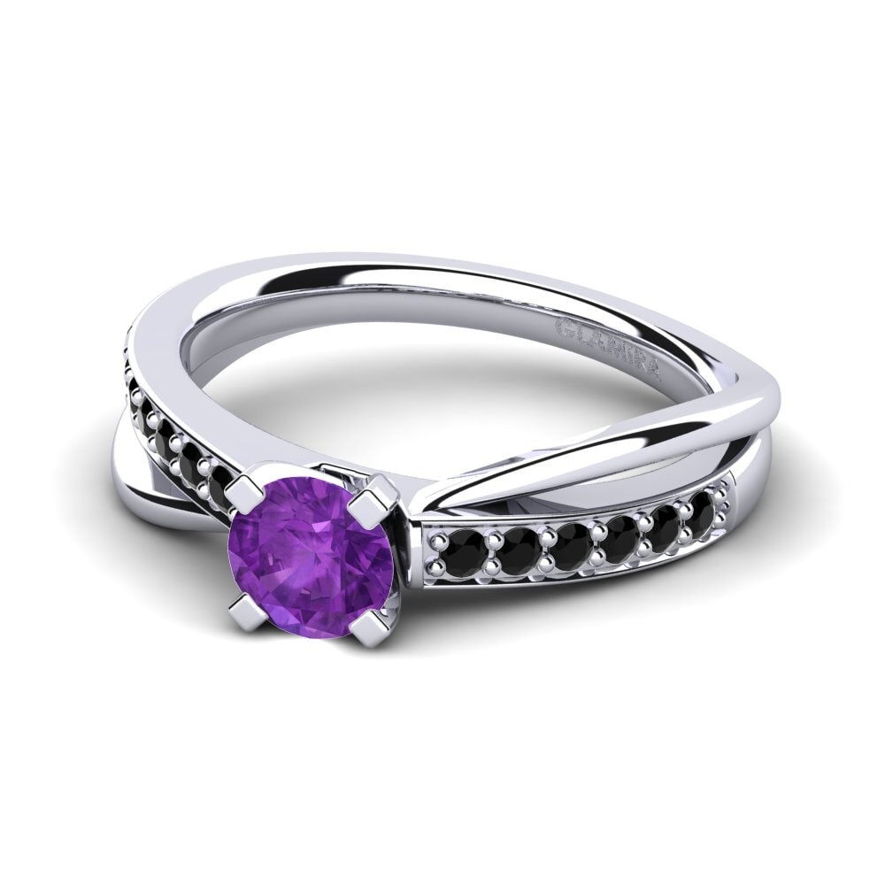18k Oro Blanco Amatista Anillo de compromiso Viviette