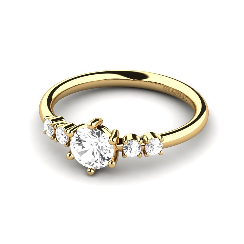 18k Oro Amarillo Zafiro blanco Anillo de compromiso Zanessa