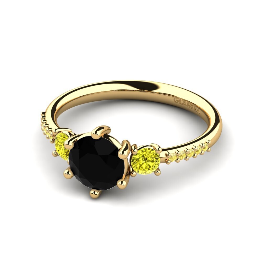 14ct Yellow Gold Black Diamond Engagement Ring Zanyria
