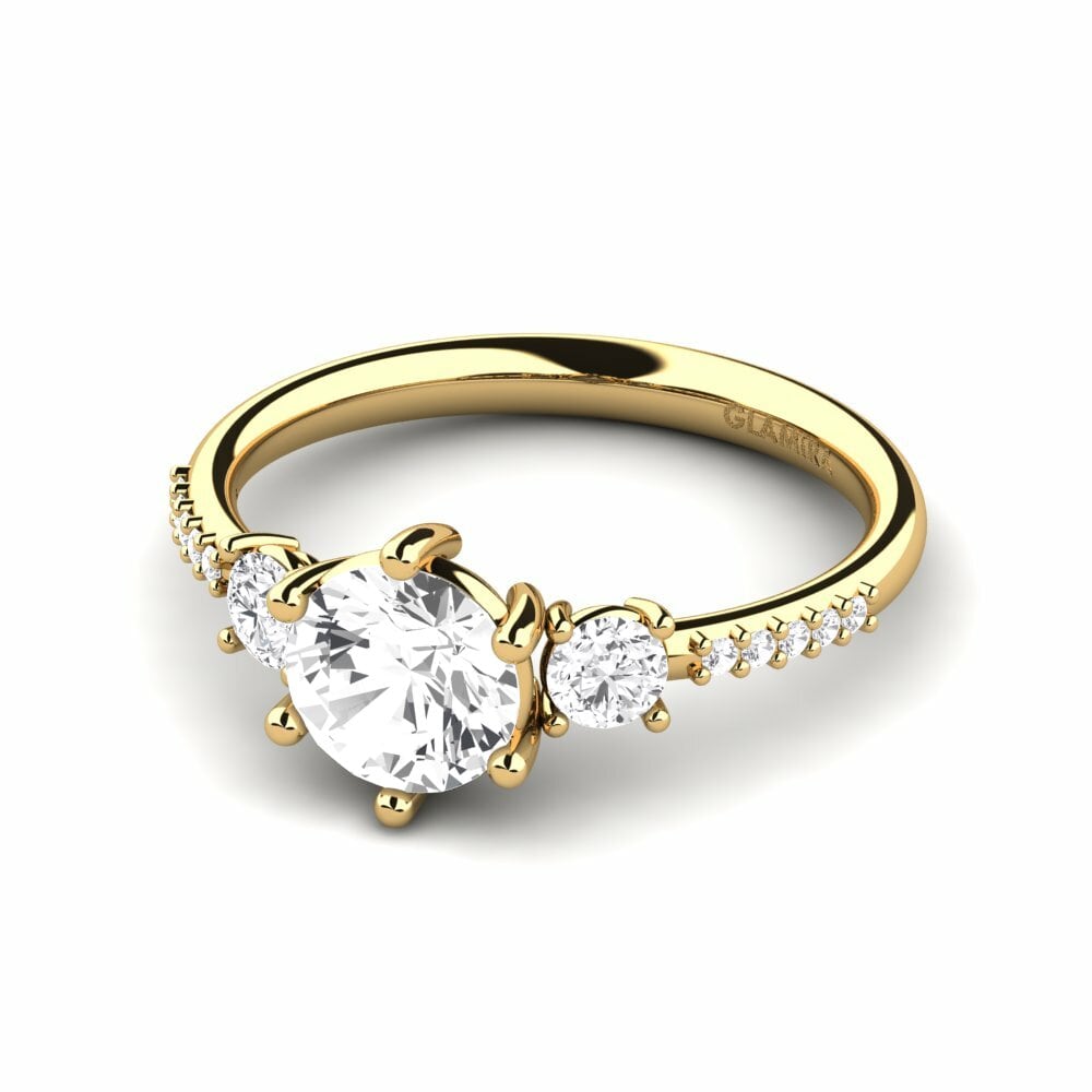 18k Oro Amarillo Zafiro blanco Anillo de compromiso Zanyria