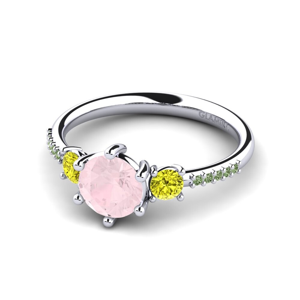 18k Oro Blanco Cuarzo rosa Anillo de compromiso Zanyria