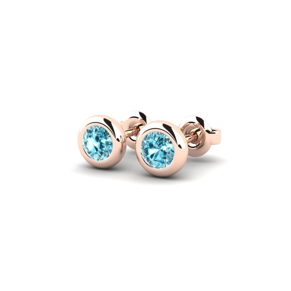 14ct Rose Gold Blue Zircon Women's Earring Burbuja