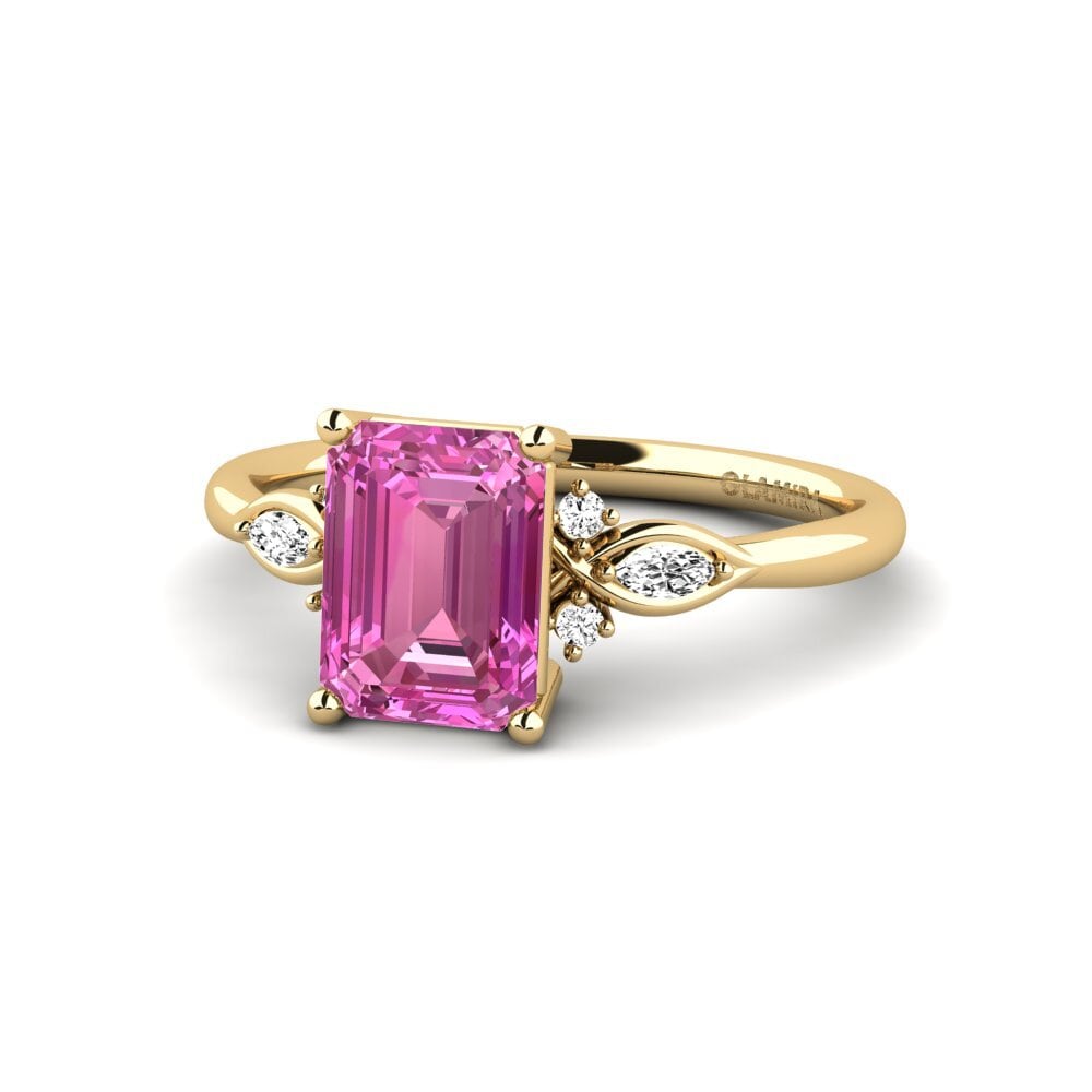 14k Oro Amarillo Topacio Rosa Anillo de compromiso Gisu - Emerald 2.15 crt