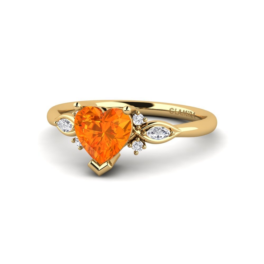 14k Oro Amarillo Zafiro Naranja Anillo de compromiso Gisu - Heart 0.97 crt