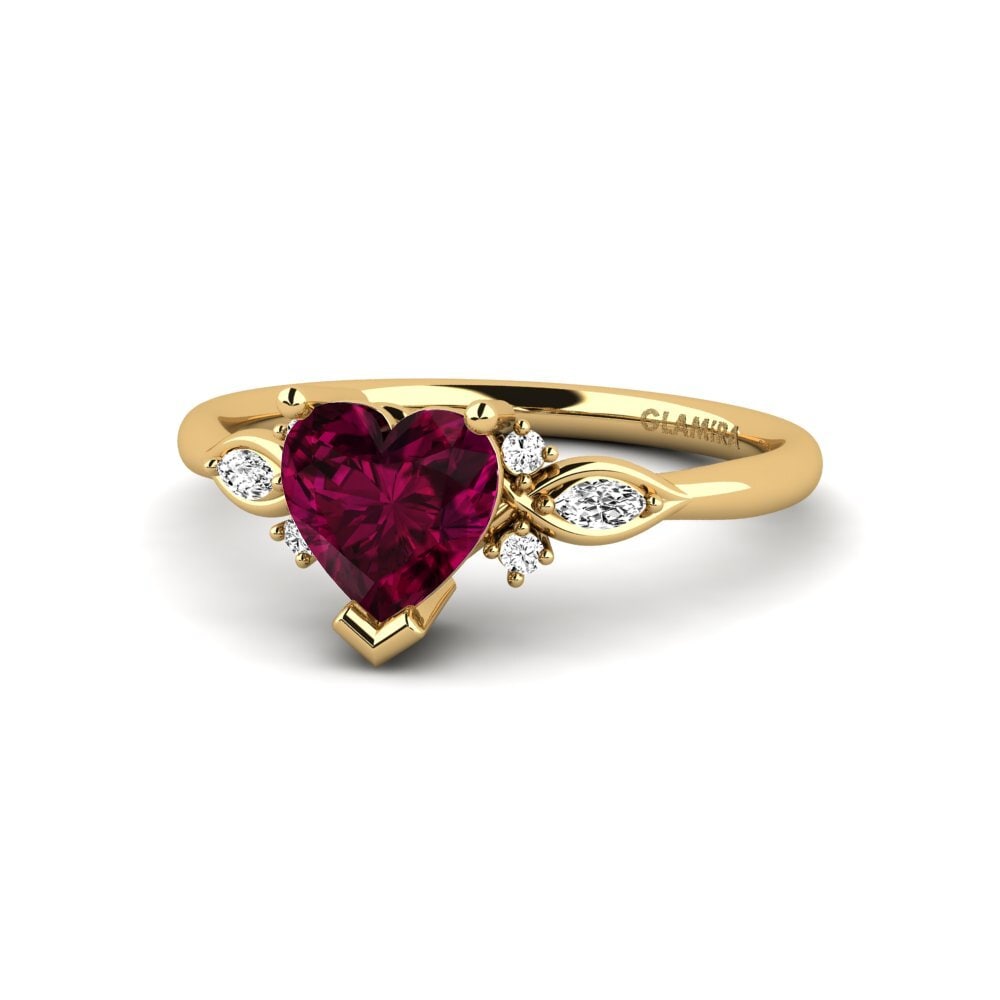 14k Oro Amarillo Granate Rhodolite Anillo de compromiso Gisu - Heart 0.97 crt